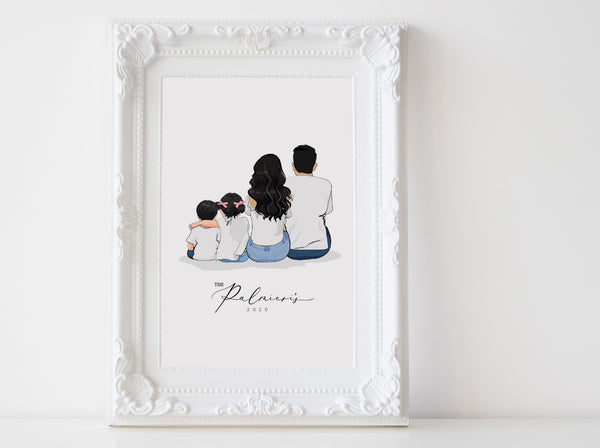 Personalized sitting family illustration | Wall Art Portrait