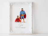 Personalized Super Dad illustration | Wall Art Portrait | Super Dad front facing