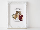 Personalized Mothers day illustration | Wall Art Portrait |  Custom Wedding dresses | Half body