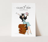 Gift: Graduation custom portrait female with books