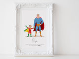 Personalized Super Dad illustration | Wall Art Portrait | Super Dad front facing