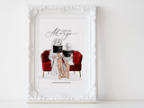 Fashion Wall art: Mother and Daughter illustration reading Printable