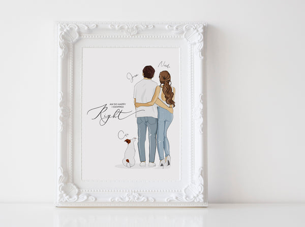 Personalized Couple illustration: Standing white background