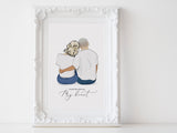 Personalized Couple illustration: Sitting white background Casual