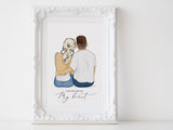 Personalized Couple illustration: Sitting white background Casual