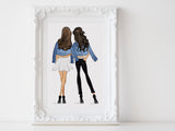 Personalized best friend illustration | Wall Art Portrait | Full body Jean jacket