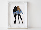 Personalized best friend illustration | Wall Art Portrait | Full body Jean jacket