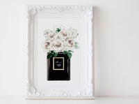 Black Perfume bottle Fashion wall art poster with Peonies, White peonies