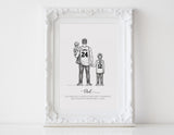 Personalized family illustration | Wall Art Portrait | Basketball Black and white
