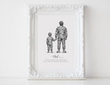 Personalized Father & Kids Profession Portrait | Custom Dad & Children Illustration Gift
