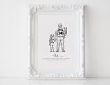 Personalized family illustration | Wall Art Portrait | Baseball Black and white