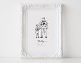 Personalized family illustration | Wall Art Portrait | Baseball Black and white
