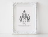 Personalized Father & Kids Profession Portrait | Custom Dad & Children Illustration Gift