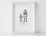 Personalized Football Dad & Child Illustration | Custom Sports Portrait from Photo | Father’s Day Football Gift | Football Family Wall Art