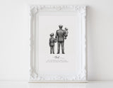 Personalized Father & Kids Profession Portrait | Custom Dad & Children Illustration Gift