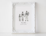 Personalized family illustration | Wall Art Portrait | Baseball Black and white