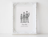 Personalized family illustration | Wall Art Portrait | Basketball Black and white