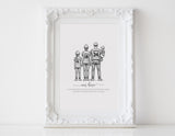 Personalized Father & Kids Profession Portrait | Custom Dad & Children Illustration Gift