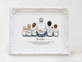 Personalized sitting family illustration | Wall Art Portrait | For grandparents