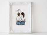 Personalized Mothers day illustration | Wall Art Portrait | Half body