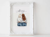 Personalized Mothers day illustration | Wall Art Portrait | Half body