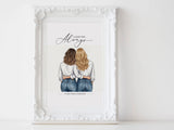 Personalized Mothers day illustration | Wall Art Portrait | Half body