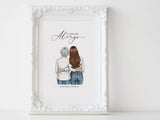 Personalized Mothers day illustration | Wall Art Portrait | Half body