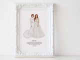 Personalized Mother and daughter wedding illustration: full body white background