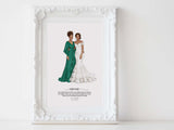 Personalized Mother and daughter wedding illustration: full body white background