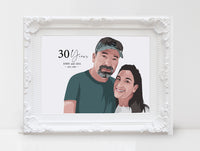 Portrait illustrated from photo: Half body on white background