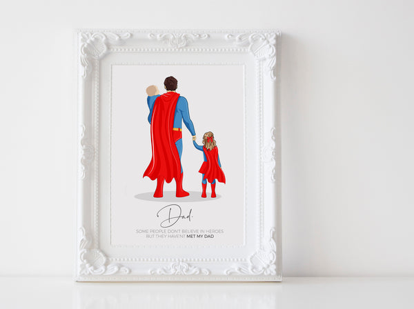 Personalized Super Dad illustration | Wall Art Portrait | Super Dad