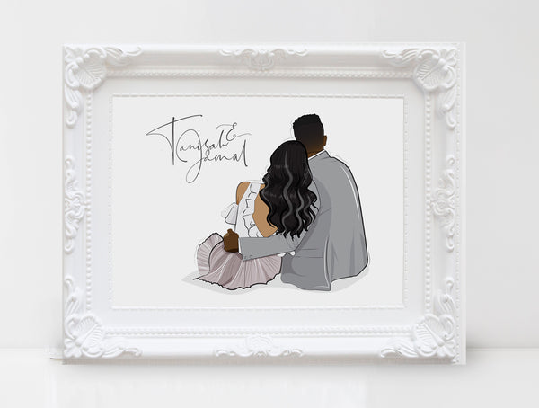 Personalized Couple illustration: Sitting white background