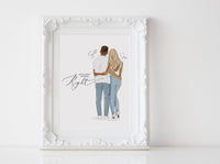 Personalized Couple illustration: Standing white background