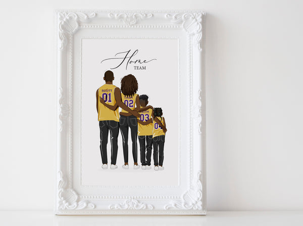 Personalized family illustration | Wall Art Portrait | Basketball