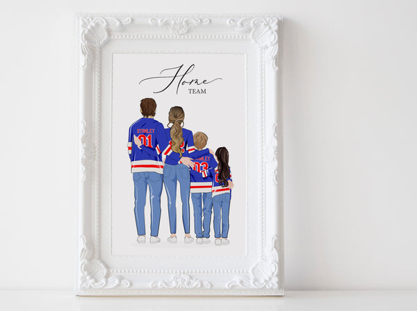 Personalized family illustration | Wall Art Portrait | Ice Hockey