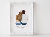 Personalized Couple illustration: Sitting white background Casual