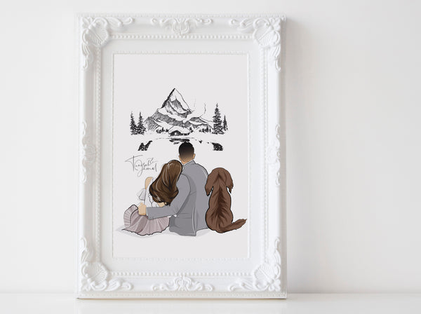 Personalized Couple illustration: Sitting with destination