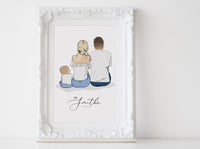 Personalized sitting family illustration | Wall Art Portrait