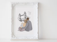 Personalized Couple illustration: Sitting with destination