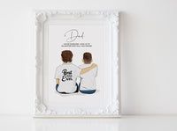 Personalized Fathers day illustration | Wall Art Portrait | Son and daughter