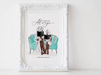 Fashion Wall art: Mother and Daughter illustration reading Printable