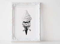Fashion ice cream wall art poster, black and white wall art poster