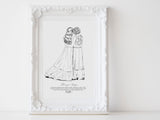 Mother daughter Custom Wedding dresses | full body | water colour or black and white line drawing