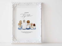 Personalized sitting family illustration | Wall Art Portrait | For grandparents