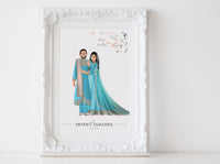 Traditional Indian clothes Wedding illustration (select pose from chart)